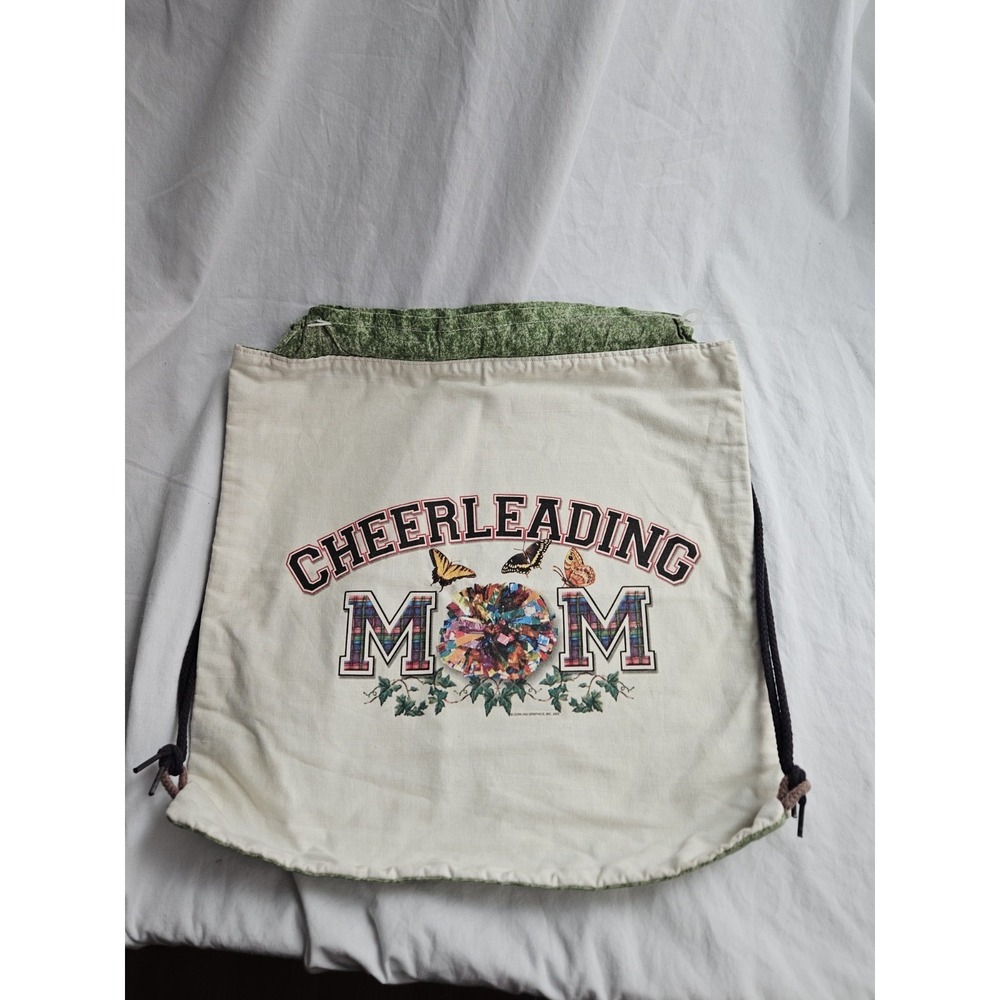 Vintage‎ Cheerleading Mom Floral Drawstring Bag Green Beige Shoulder Strap